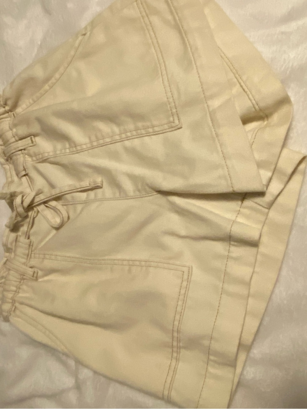 Time and Tru Cream High-Waist Drawstring Utility Shorts